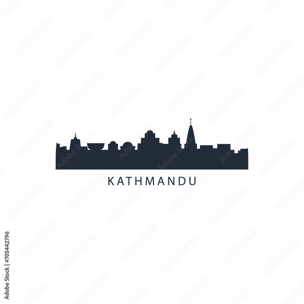 Kathmandu cityscape skyline city panorama vector flat modern logo icon. Nepal emblem idea with landmarks and building silhouettes. Isolated graphic
