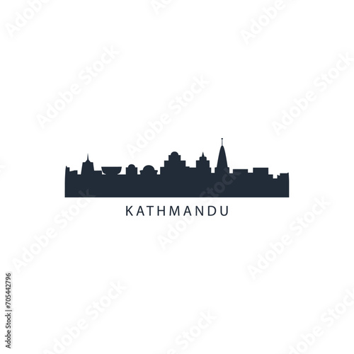 Kathmandu cityscape skyline city panorama vector flat modern logo icon. Nepal emblem idea with landmarks and building silhouettes. Isolated graphic