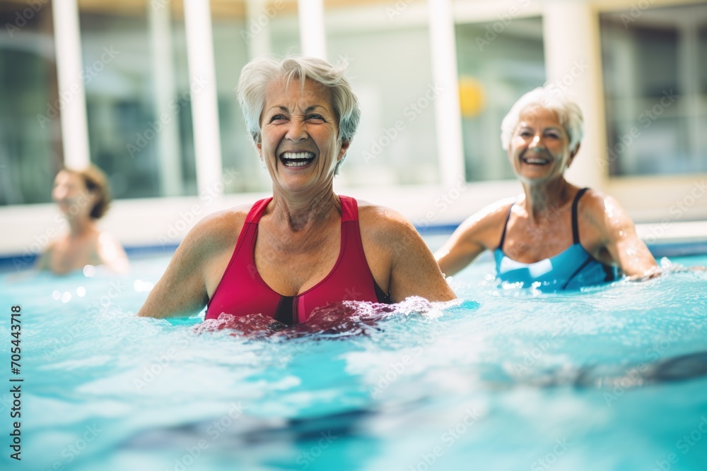 Fototapeta premium Senior women exercising in a pool