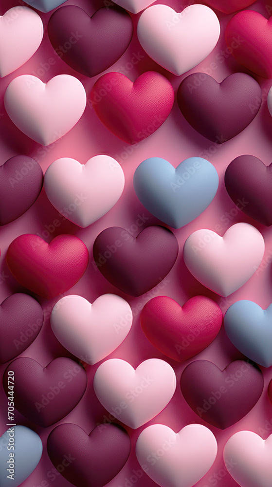 Abstract panorama background with multicolored 3d hearts - concept love