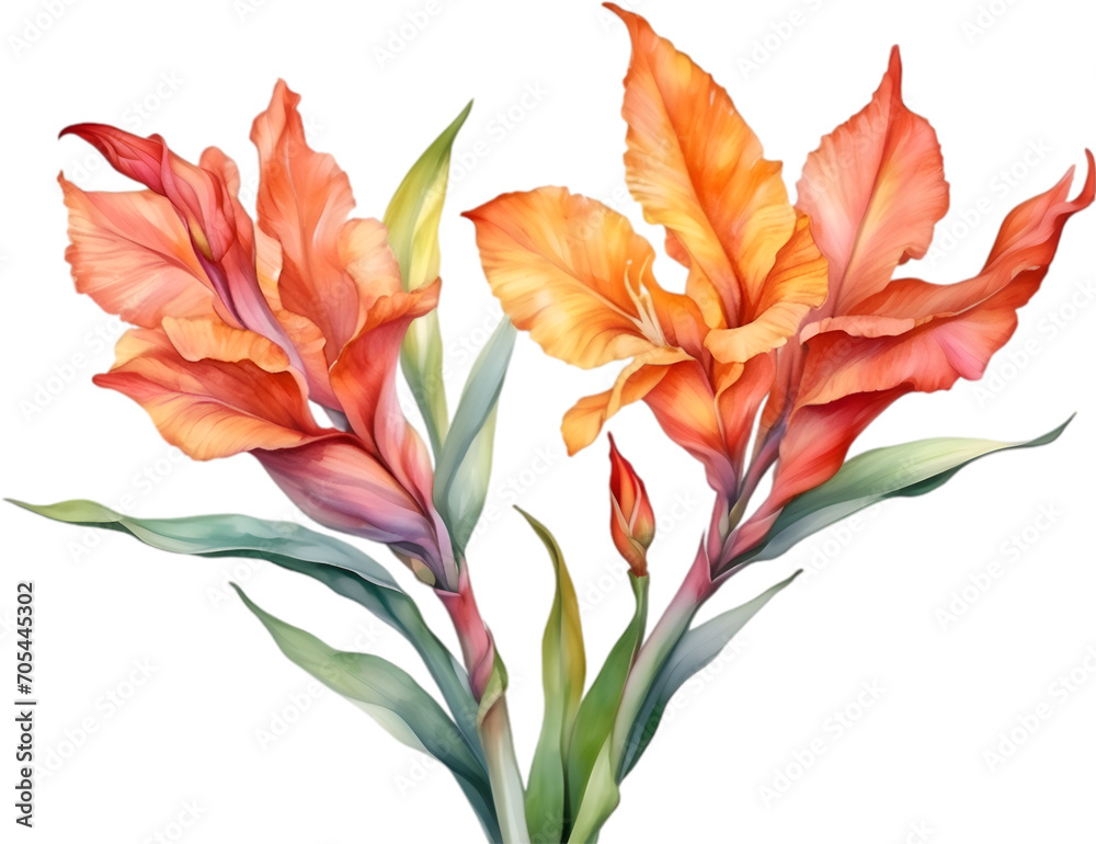 Watercolor painting of Canna flower. 