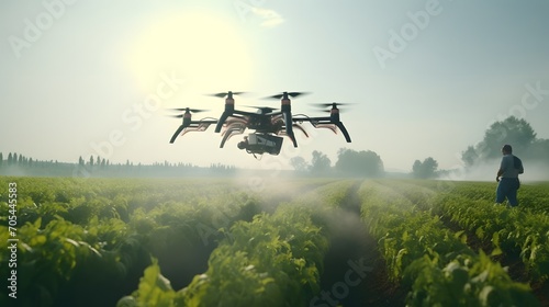 Drone spraying fertilizer on corn fields, Agriculture technology