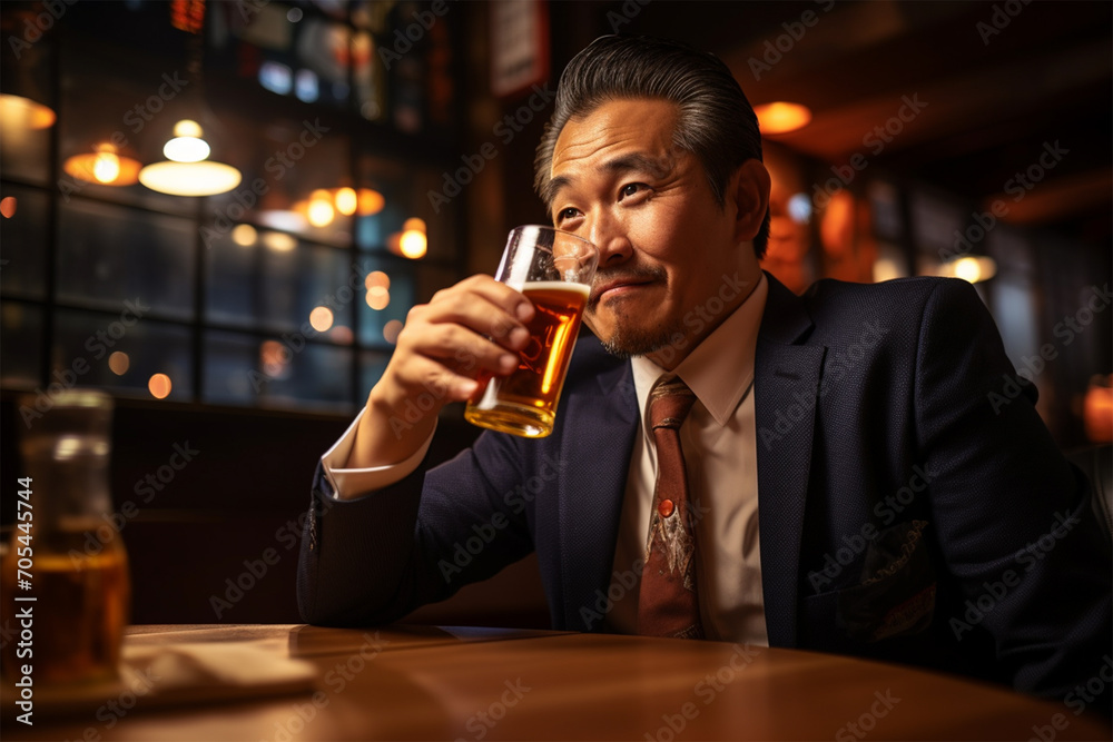 バーでビールを飲みビジネスマン