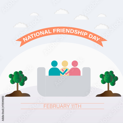 National Friendship Day February celebrated on 11th February. Vector banner, flyer, poster and social medial template design.