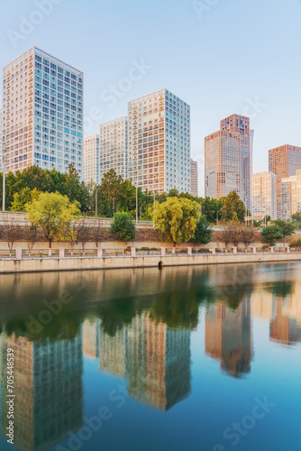 The modern urban architecture skyline and ancient canal scenery of Beijing, the capital of China
