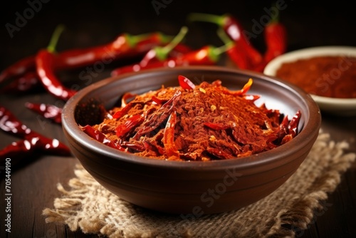 Photo crushed dried chili peppers in white bowl hot and spicy photo