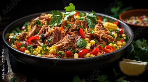 Healthy tuna salad with corn, bell peppers and beans, lime