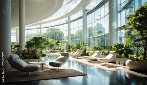 Modern Office Lobby Interior With Plants