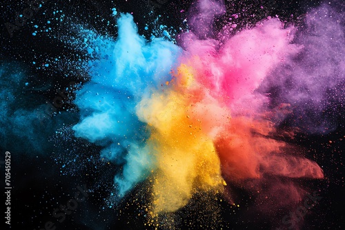 Explosion of colored powder on black background © fledermausstudio