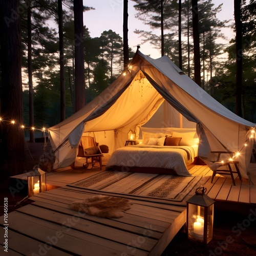 glamping canvas tent in forest © kittima