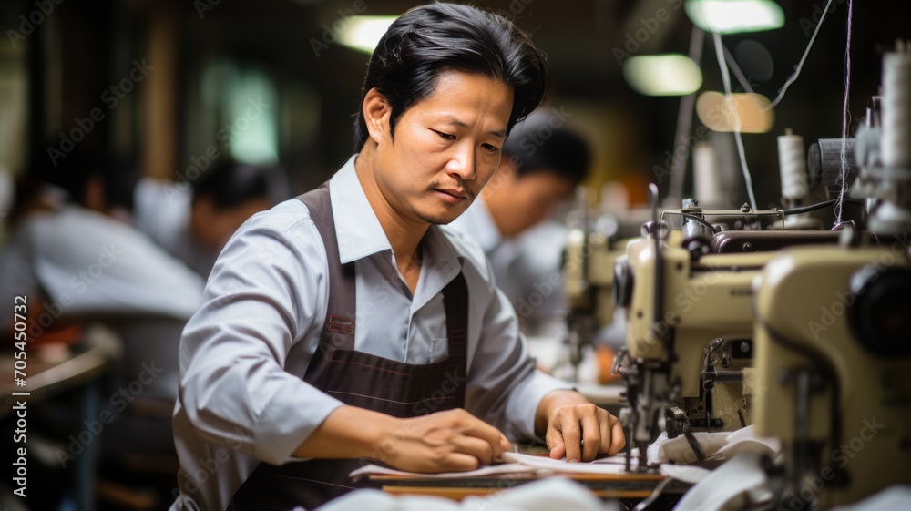 Asian Male Worker in Textile Factory