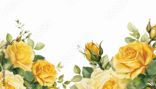 border of yellow roses on white background