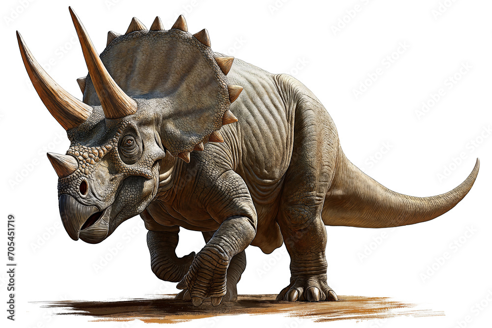 Fototapeta premium Triceratops Isolated on White, Transparent PNG Format, 6K High Resolution, Error Free Hand Retouched AI Artwork