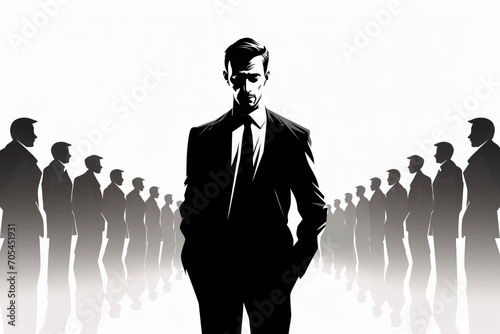 illustration of a leader in business in black and white colors vintage style photo