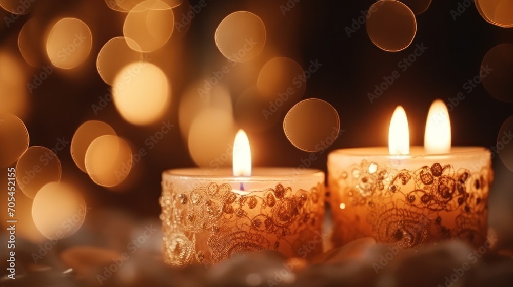 Close up candle light decoration Pair of candles decorate a luxurious wedding banquet dinner. Close up candle light decoration Pair of candles decorate a luxurious wedding banquet dinner.