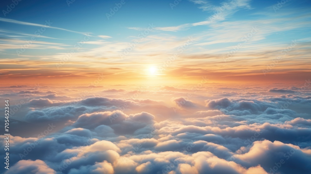 Dense fog over the ocean, beautiful clouds at sunrise The sun is rising over the sea of clouds. Dense fog over the ocean, beautiful clouds at sunrise The sun is rising over the sea of clouds.