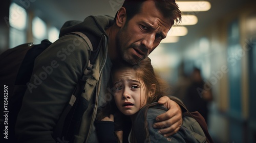 Girl crying with father  tears  disappointment  face 