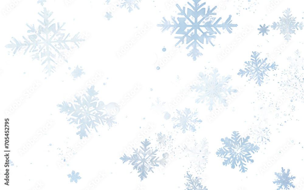 Glittering Snowflakes Dance on a Blue Canvas Isolated on Transparent Background PNG.
