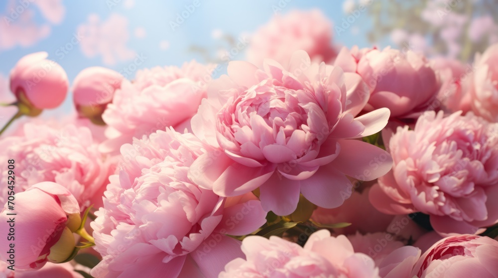 Pink peonies are in full bloom. Peonies in bloom. Pink peonies are in full bloom. Peonies in bloom.