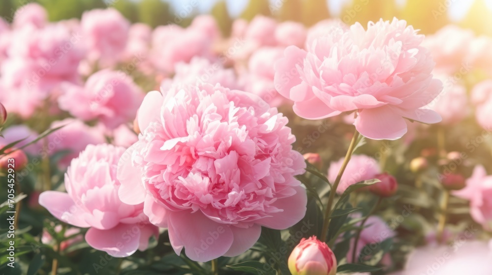 Pink peonies are in full bloom. Peonies in bloom.