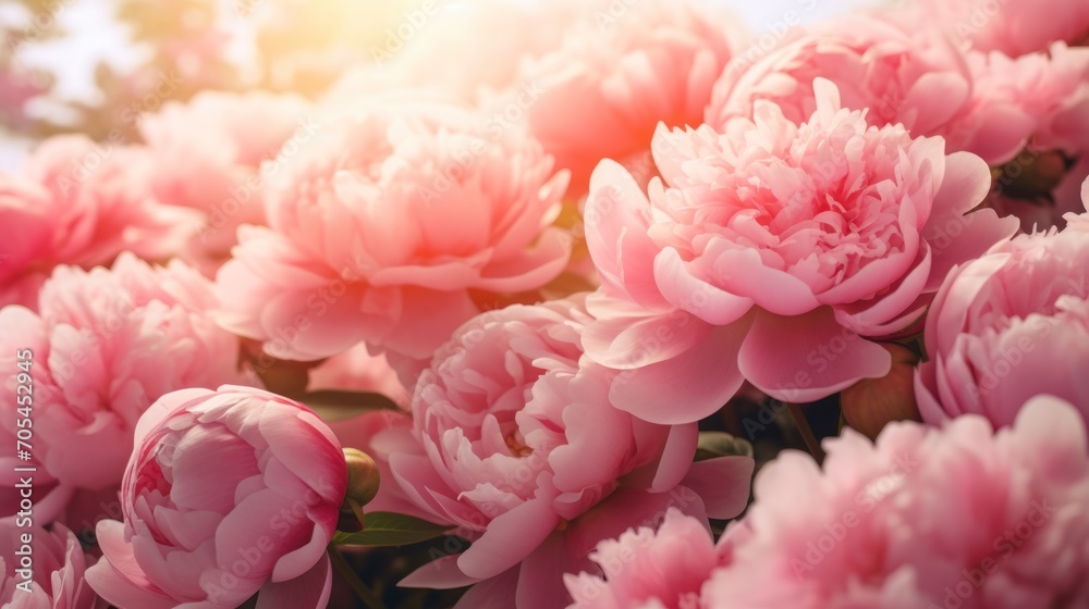 Pink peonies are in full bloom. Peonies in bloom.