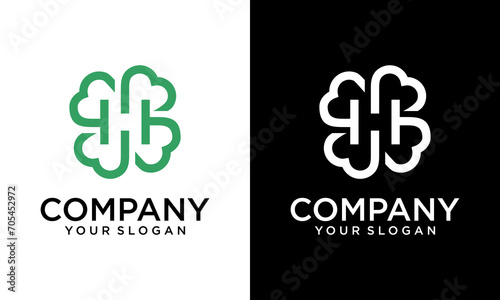 illustration logo letter h combination with cloverleaf on green color.