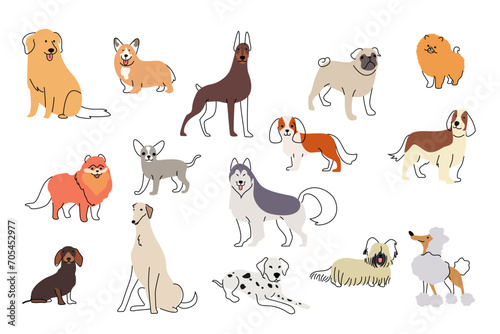 Different Cute Dogs Icons Vector Illustration