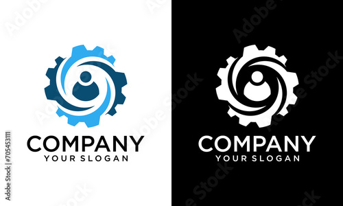 Creative Crowd Gear Logo designs concept vector, People Service logo template icon