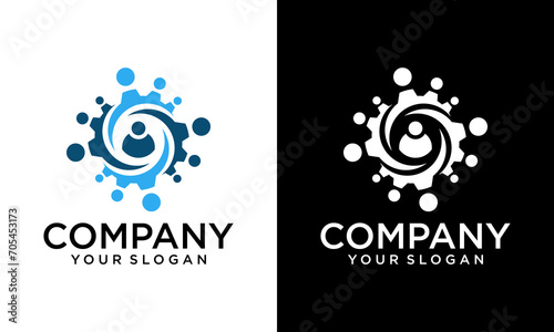 Creative Crowd Gear Logo designs concept vector, People Service logo template icon
