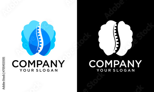 Creative Modern brain and spine logo design template. Brain with back bone symbol represent chiropractic therapy. Brain and spinal column logo