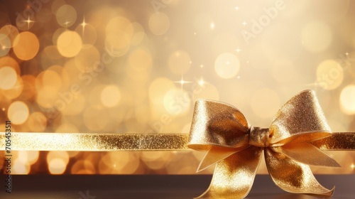 Seamless luxury gold background with golden ribbon elements with glittering light decoration.