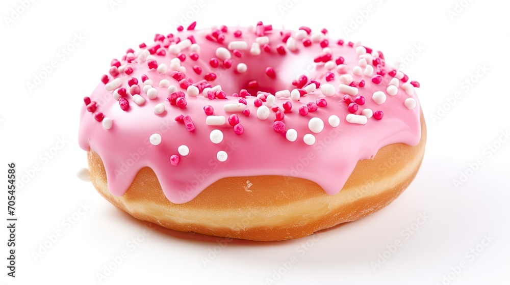 Pink donut isolated.. Generative AI Pink donut isolated.. Generative AI