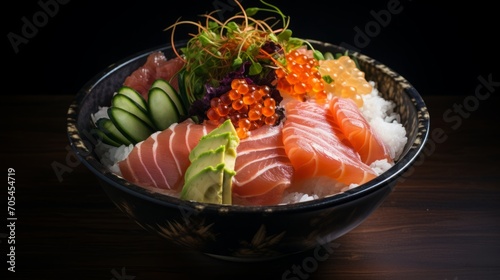 Fresh Sashimi Bowl With Various Delicious Ingredients