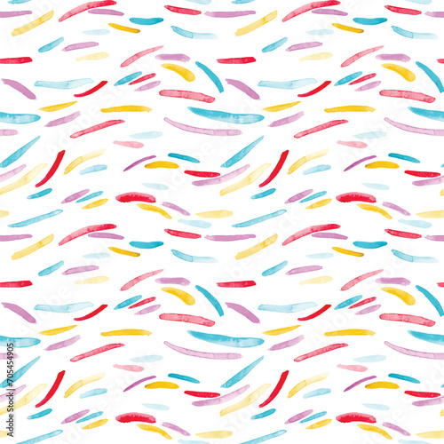 Seamless abstract hand drawn pattern with watercolor strokes in bright colors