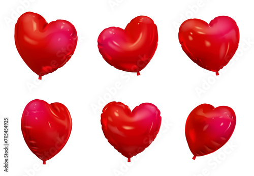 A set of heart balloons from different angles