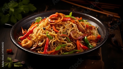 Stir-Fried Noodles with Vegetables on Plate