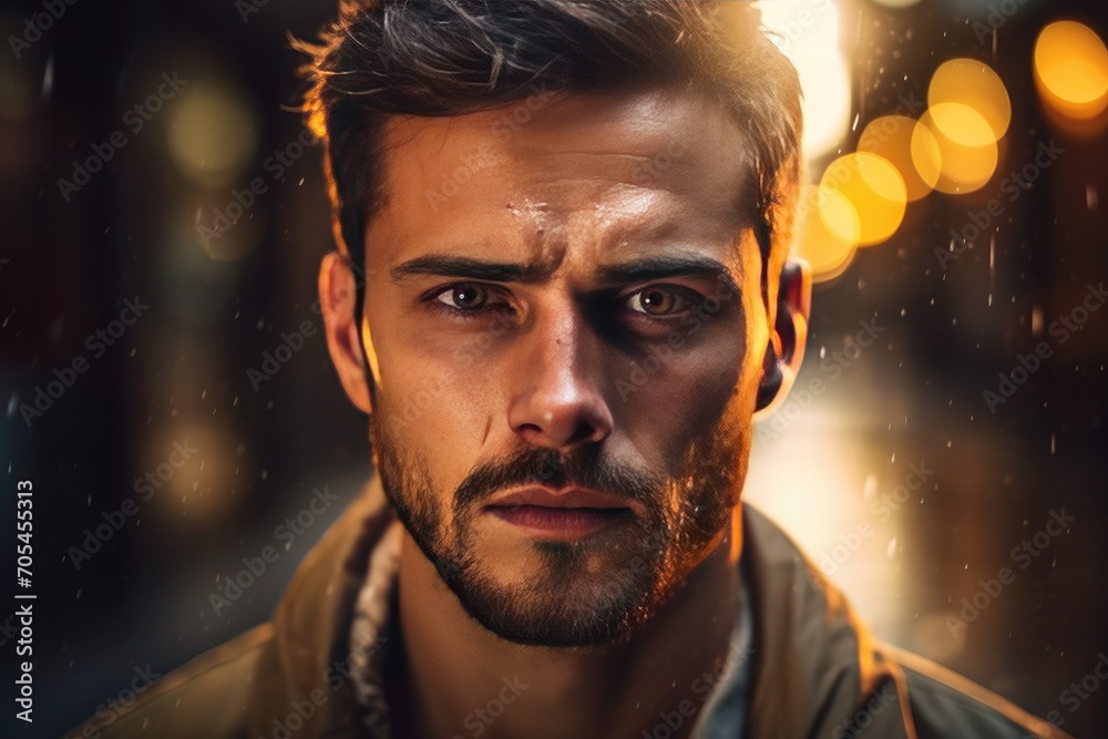 Determined man with stubble facing challenges in urban setting. Inner strength and resilience. Determined man with stubble facing challenges in urban setting. Inner strength and resilience.