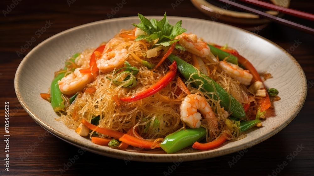 Stir-fried rice vermicelli. Generative AI Stir-fried rice vermicelli. Generative AI