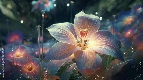 Step into a realm of ethereal beauty with this video, where delicate flowers bloom in a kaleidoscope of colors, evoking a sense of serenity and grace. photo