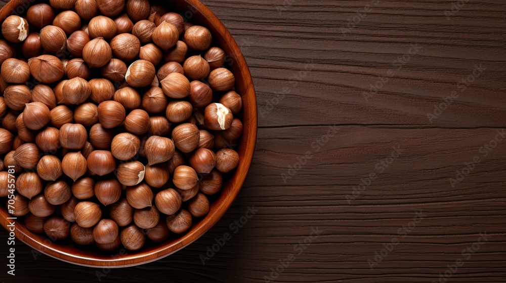 Top view of hazelnuts.. Generative AI Top view of hazelnuts.. Generative AI