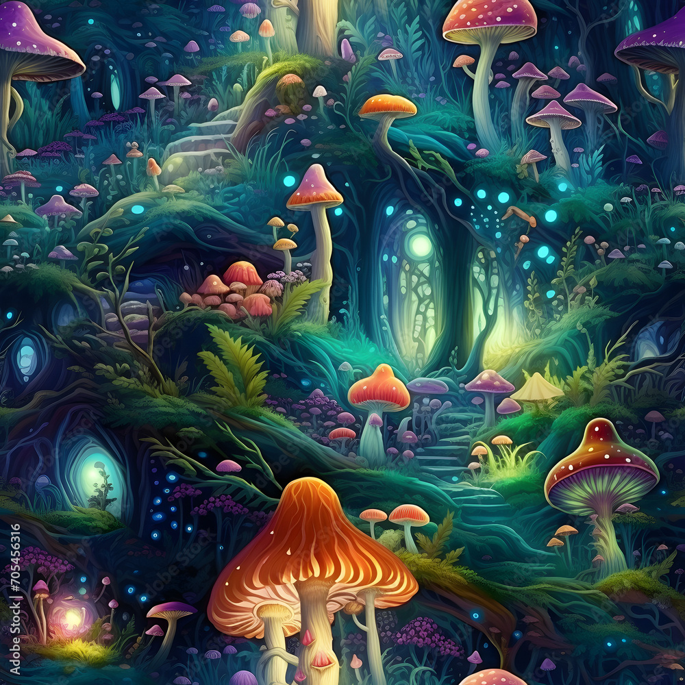 Enchanted Forest, mystical colors, vector, Seamless patterns