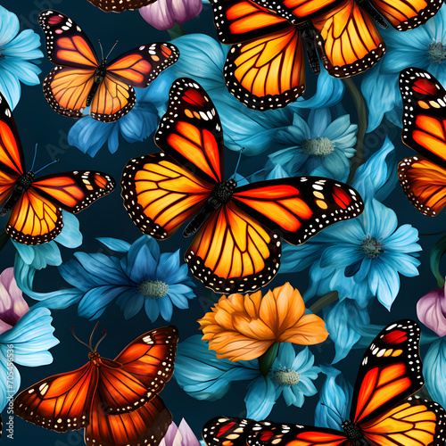 Monarch Butterflies, Mixed Media, vibrant hues, vector, Seamless patterns