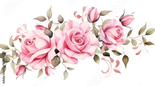 Roses flowers in watercolor background, card background frame, clipart for greeting cards, save the date. Perfect concept for wedding, Mother's Day, Valentine's Day, 8 March. photo