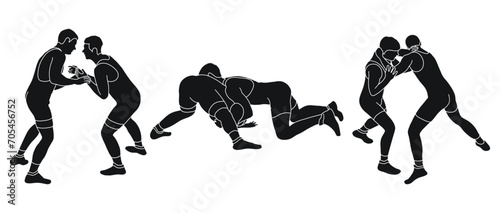 Line sketch of silhouettes athletes wrestler in wrestling, fighting. Greco Roman wrestling, fight, combating, struggle, grappling, duel, mixed martial art, sportsmanship photo