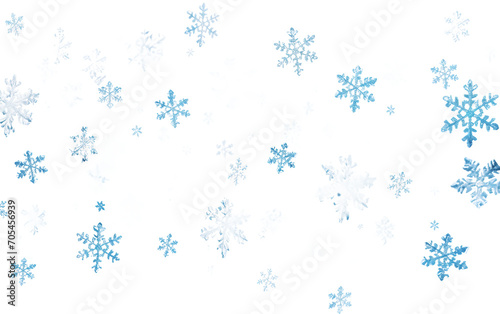 Frosty Snowflakes Descending Gracefully Isolated on Transparent Background PNG.