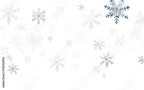 Enchanting Dance of Frosty Snowflakes Falling Isolated on Transparent Background PNG.