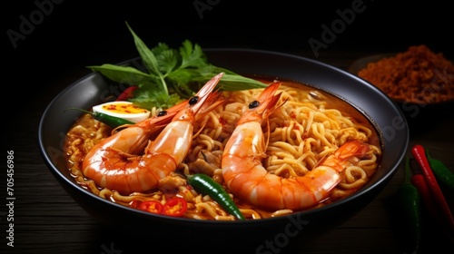 Shrimp Ramen with Coriander and Vegetables © Misro