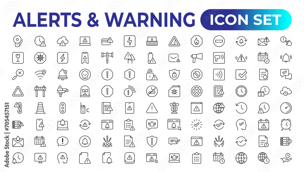 Set of alerts and warning Icons. Simple line art style icons pack. Vector illustration Set of thin line web icon set, simple outline icons collection, Pixel Perfect icons, Simple vector illustration. Set of alerts and warning Icons. Simple line art style icons pack. Vector illustration Set of thin line web icon set, simple outline icons collection, Pixel Perfect icons, Simple vector illustration.