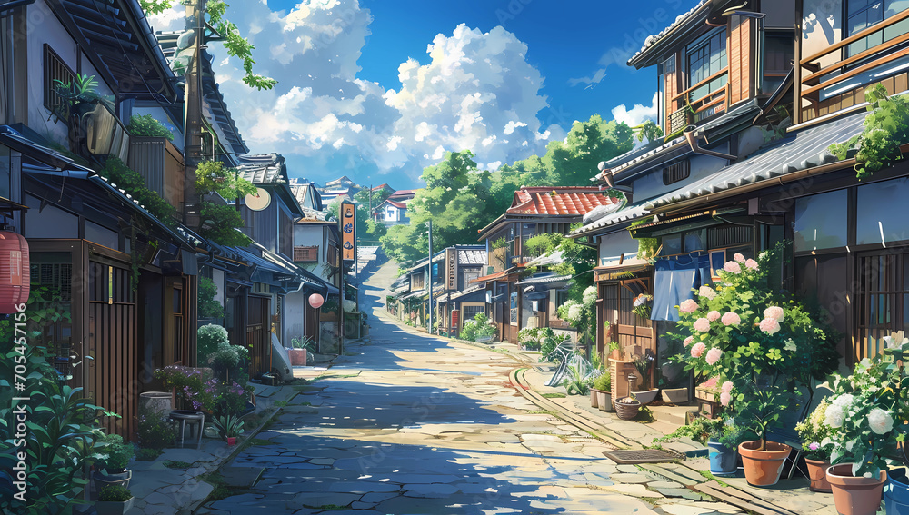 the streets in an anime town