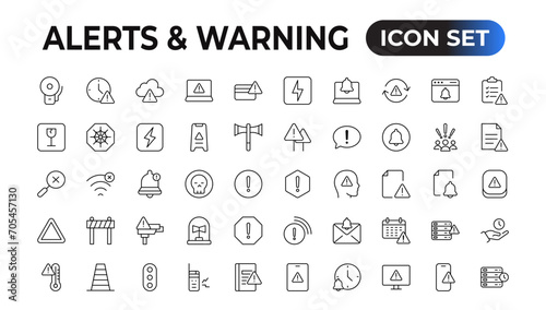 Set of alerts and warning Icons. Simple line art style icons pack. Vector illustration Set of thin line web icon set, simple outline icons collection, Pixel Perfect icons, Simple vector illustration. photo